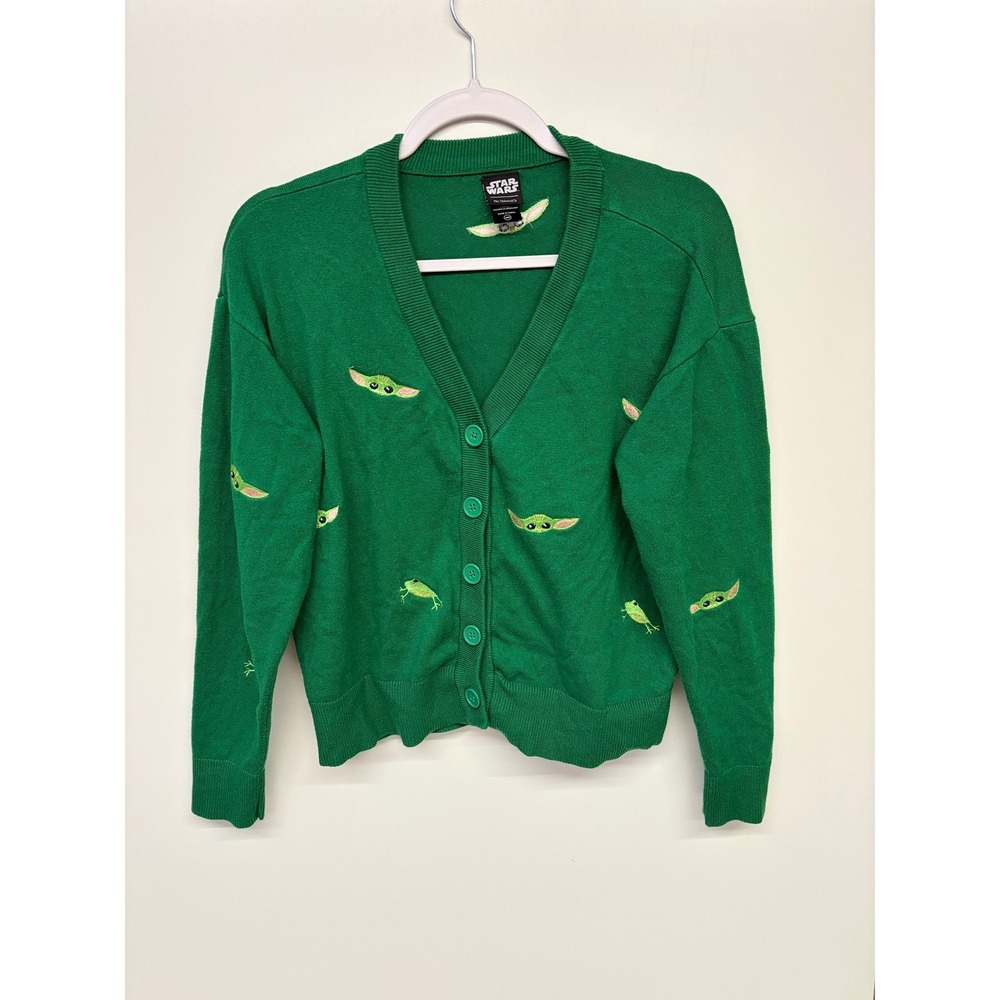 Geek Chic Whimsical Cardigan Grogu Frog Star Wars Her Universe Women M Green